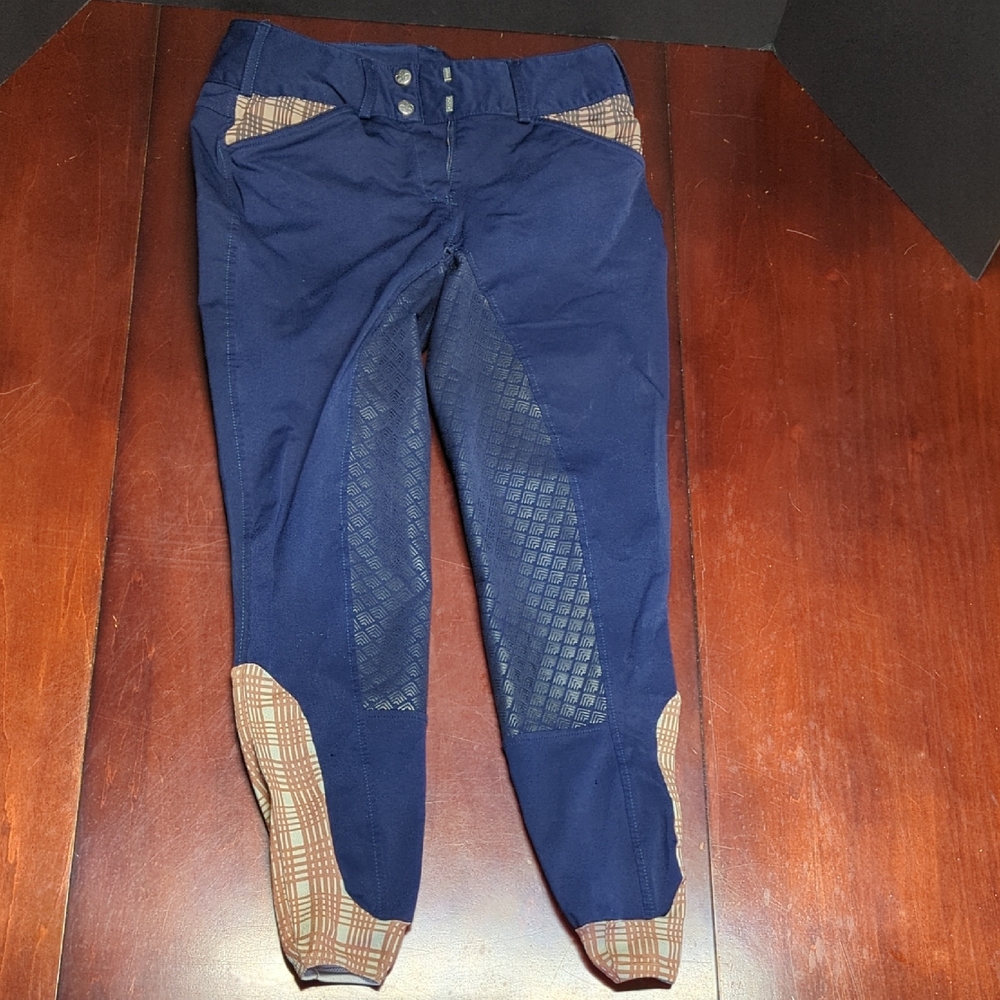 Navy Blue Riding Pants with Plaid Accents